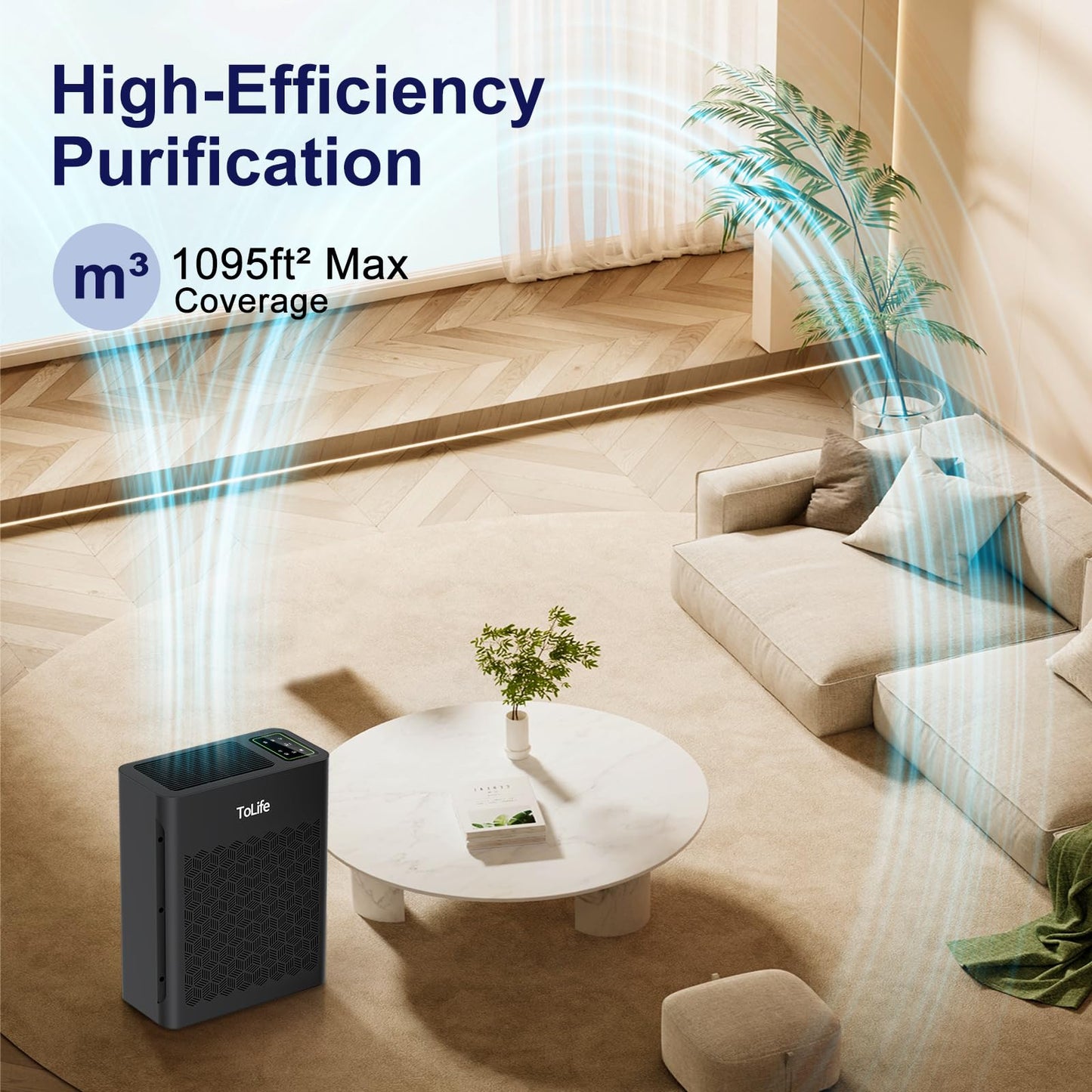 ToLife Air Purifiers for Home Large Room Up to 1095 Ft² with PM 2.5 Display Air Quality Sensor, Auto Mode, Timer, HEPA Air Purifier for Bedroom Filters Smoke, Pollen, Pet Dander, Allergies, Black