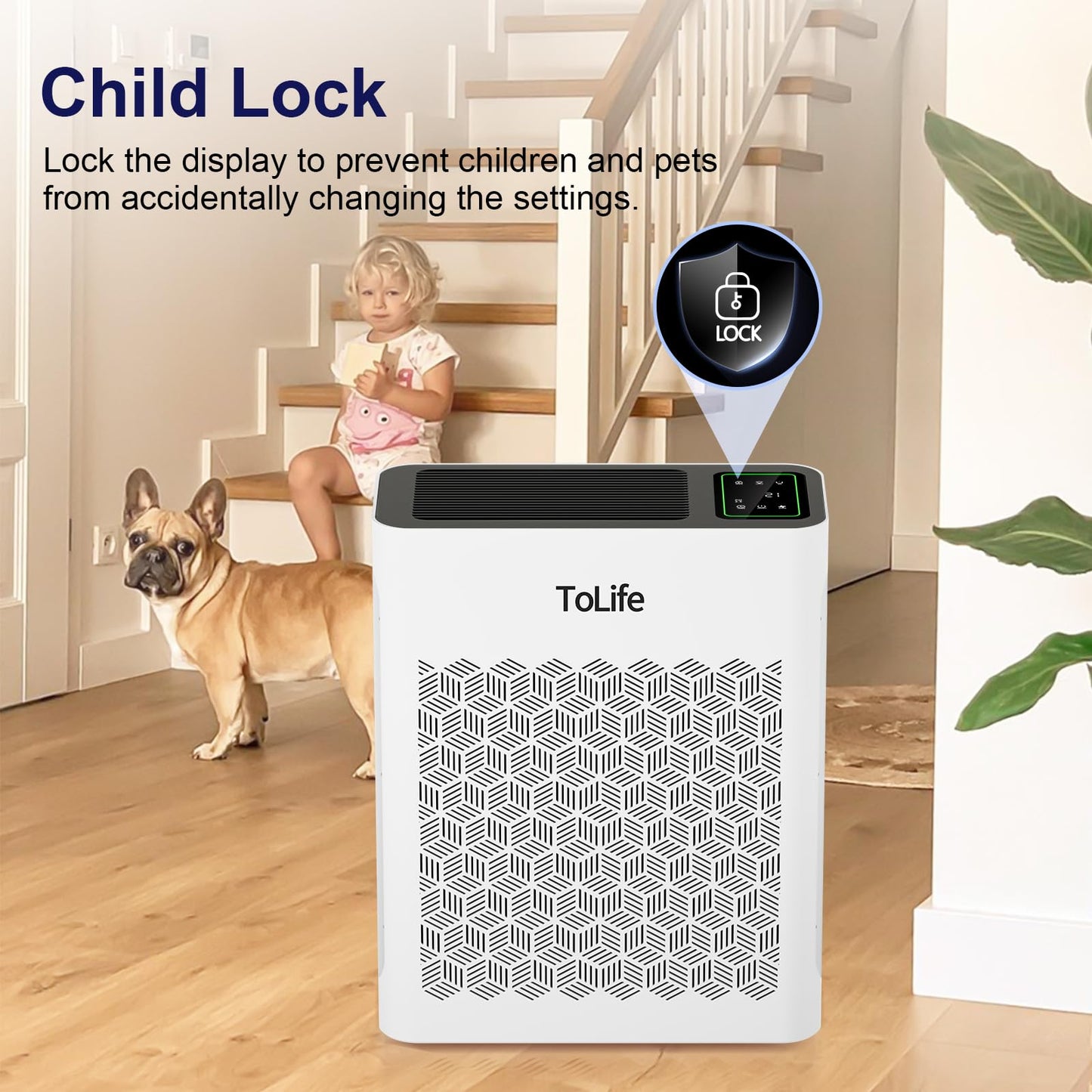 ToLife Air Purifiers for Home Large Room Up to 1095 Ft² with PM 2.5 Display Air Quality Sensor, Auto Mode, Timer, HEPA Air Purifier for Bedroom Filters Smoke, Pollen, Pet Dander, Allergies, White