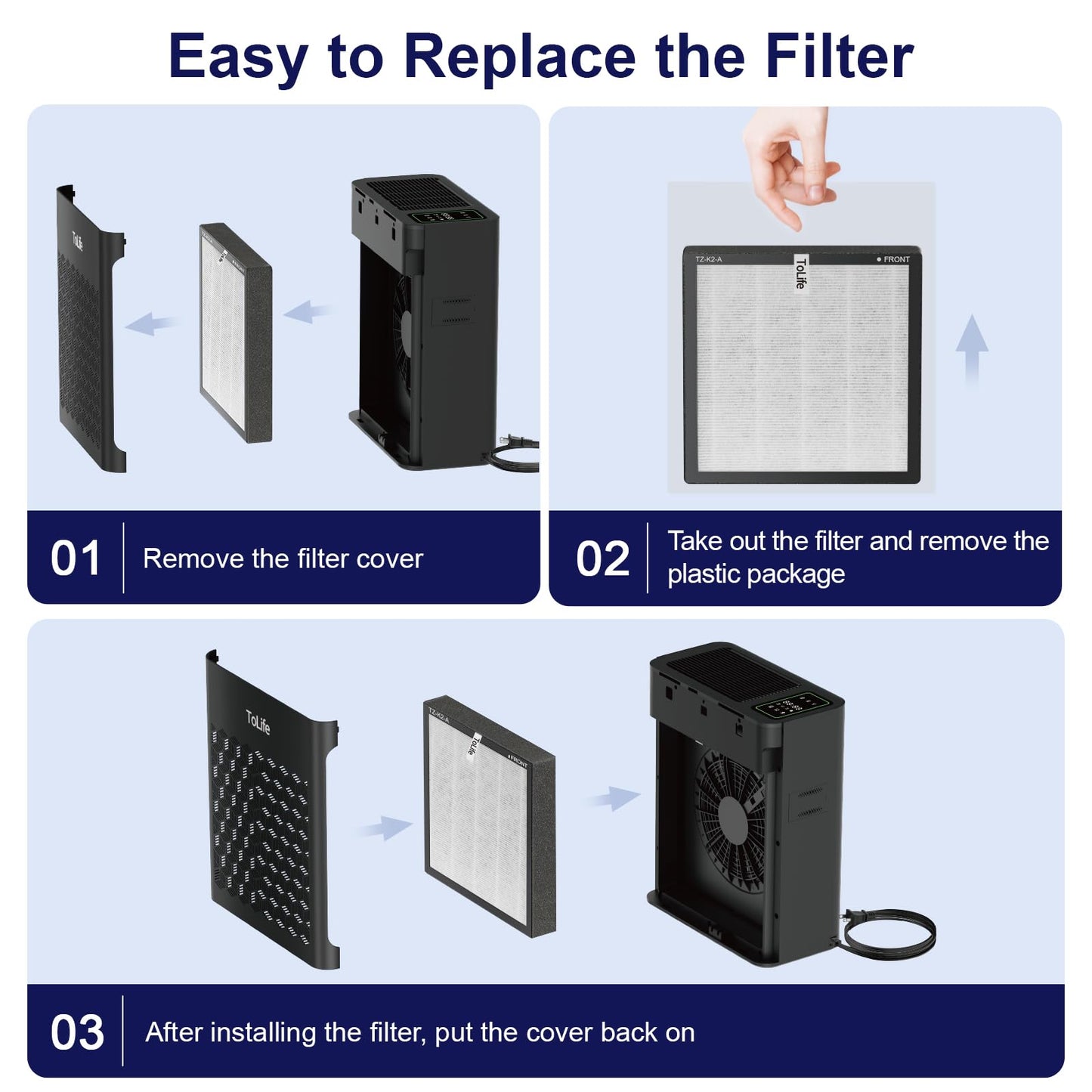 ToLife Air Purifiers for Home Large Room Up to 1095 Ft² with PM 2.5 Display Air Quality Sensor, Auto Mode, Timer, HEPA Air Purifier for Bedroom Filters Smoke, Pollen, Pet Dander, Allergies, Black