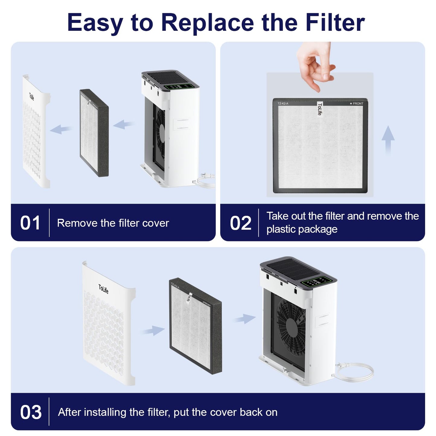 ToLife Air Purifiers for Home Large Room Up to 1095 Ft² with PM 2.5 Display Air Quality Sensor, Auto Mode, Timer, HEPA Air Purifier for Bedroom Filters Smoke, Pollen, Pet Dander, Allergies, White