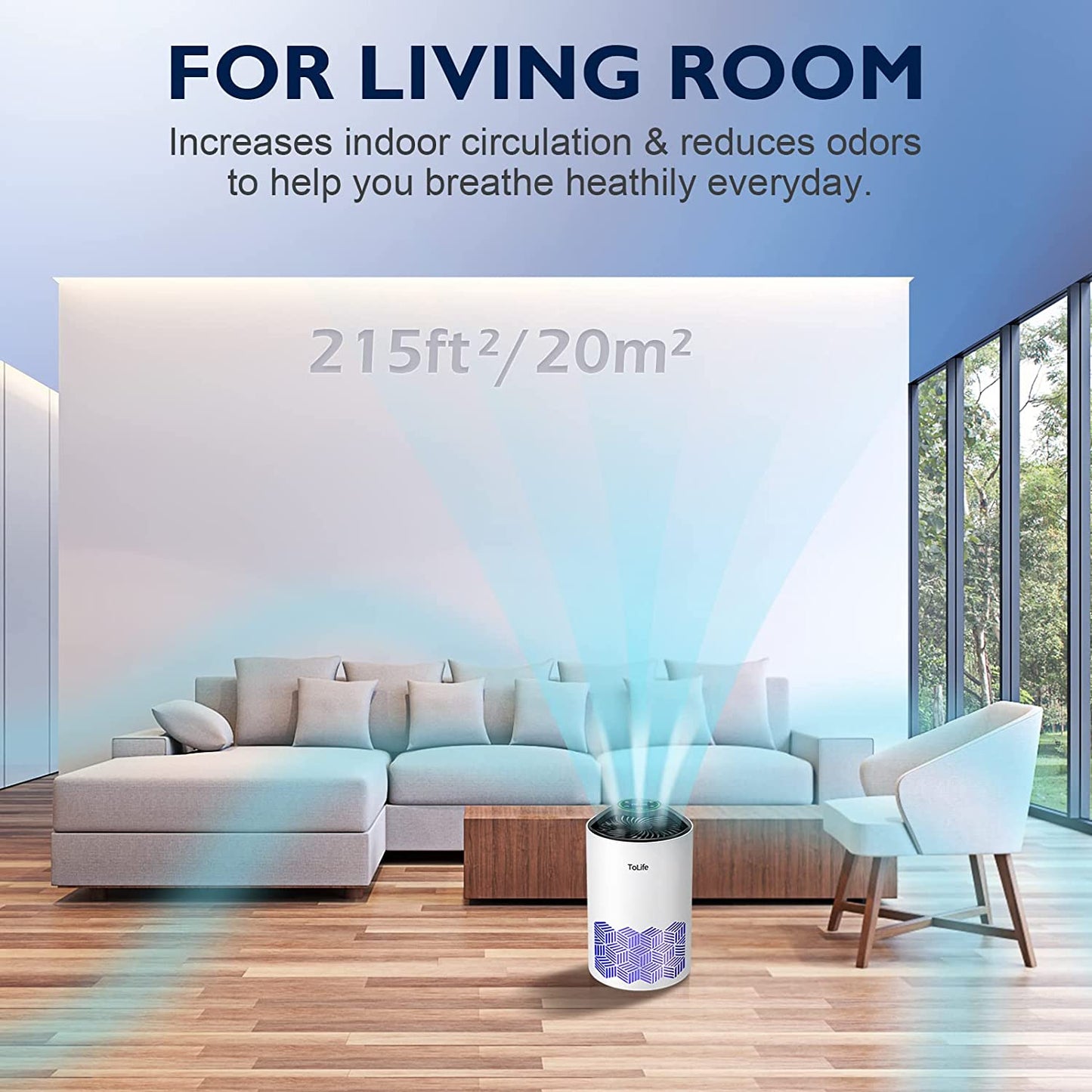 ToLife Air Purifiers for Home with H13 True HEPA Filter, Air Purifier for Home Large Room Cleans up to 215 Sq. Ft and Filters 99.9% of Allergens, Pet Dander, Dust, 25dB Quiet Air Cleaner for Bedroom- White