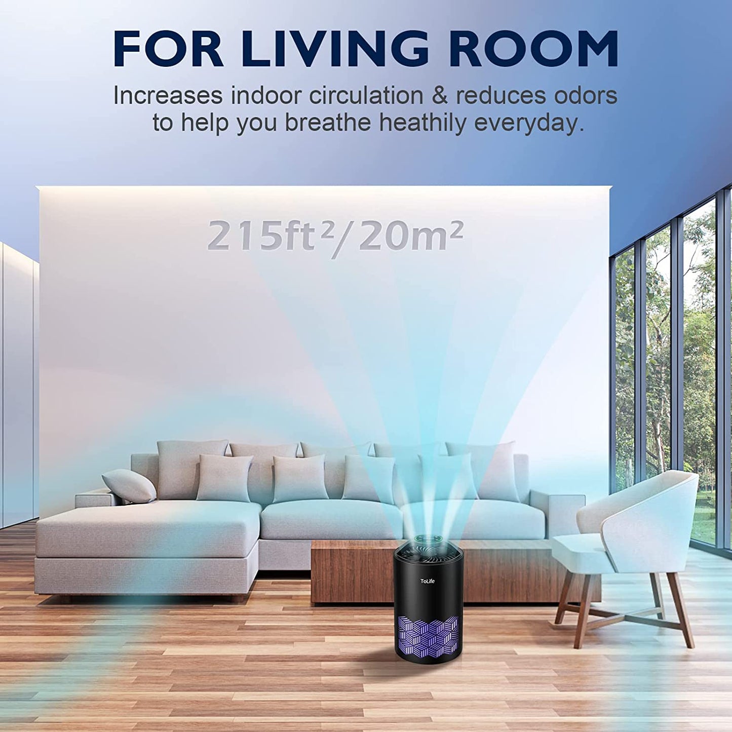 ToLife Air Purifiers for Home with H13 True HEPA Filter, Air Purifier for Home Large Room Cleans up to 215 Sq. Ft and Filters 99.9% of Allergens, Pet Dander, Dust, 25dB Quiet Air Cleaner for Bedroom- Black